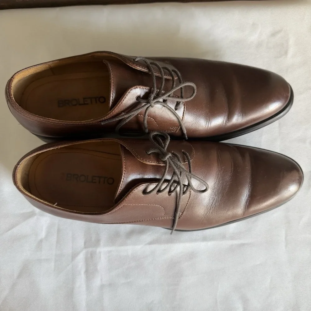 Broletto Brown Italian Lace Up Oxford Leather Shoes Professional Office Mens 9.5